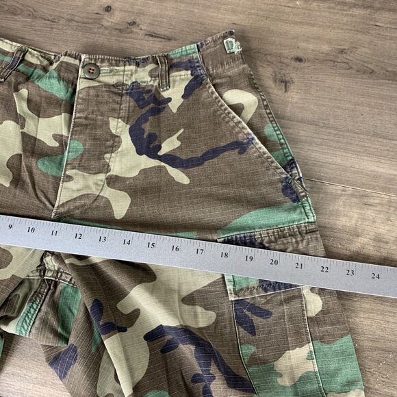 VTG Army Marine Woodland CAMO Cargo Mens Pants Button Fly Size Small Short - Picture 10 of 16